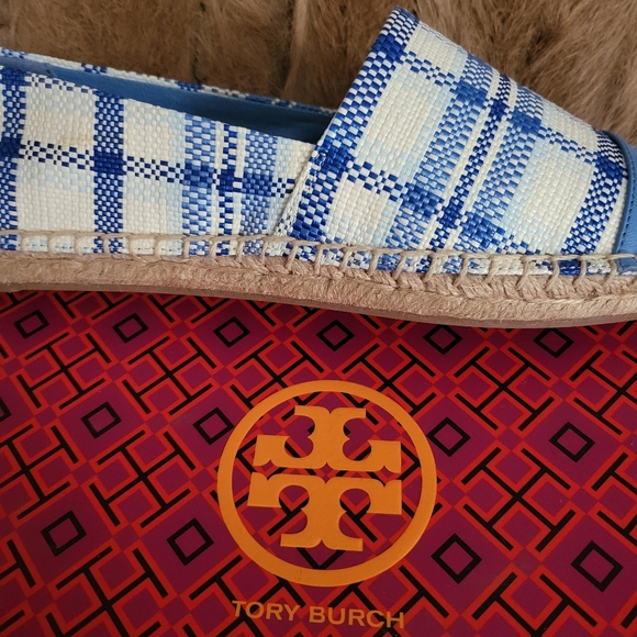 New inbox Tory Burch Color Espadrille in Blue Check Plaid/Light Chambray. Sz 9 - Picture 4 of 6